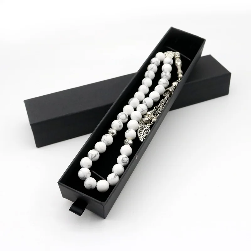 

33 Tasbih Beads White turquoise 8 mm Oval Natural Stone Muslim Bracelets Prayer Beads Islamic Misbaha