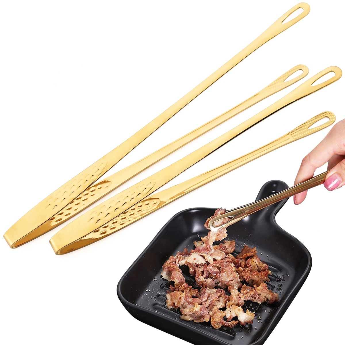 

2pcs 304 Stainless Steel Barbecue Clip Bread Salad Clip Anti Slip Handle Suitable for Grilling Baking Restaurant Service Kitchen