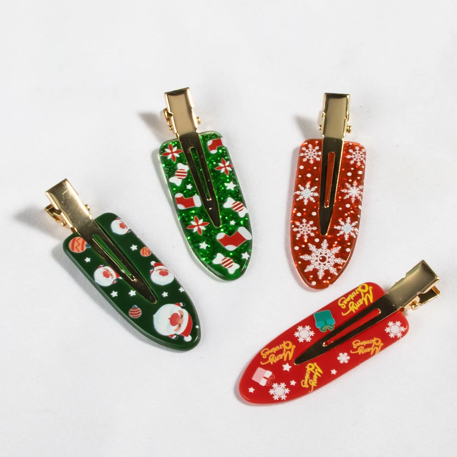 

4pcs Jolly Santa & Friends Hair Clip: A Cute Winter Magic Hair Accessory for Christmas