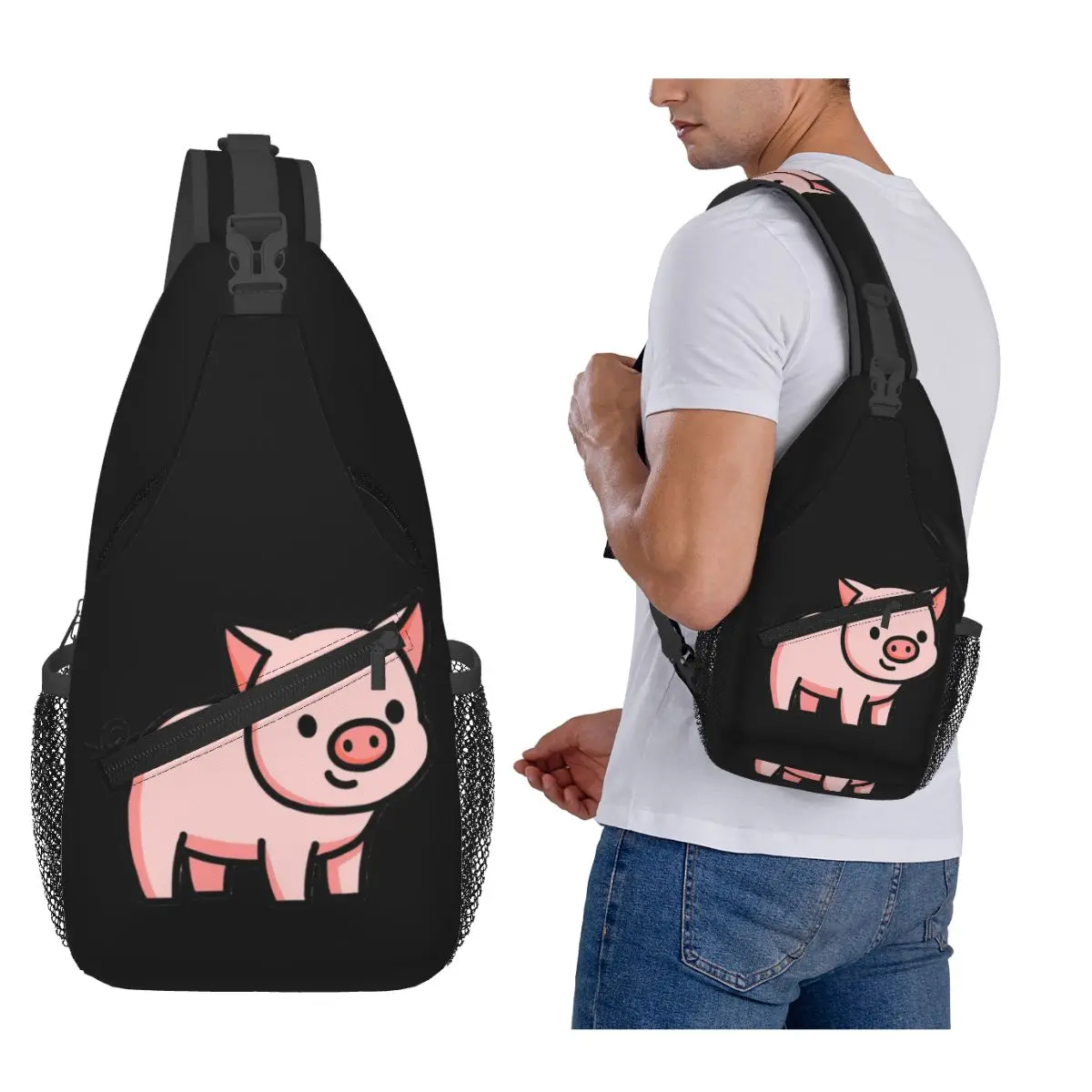 

Pig Chest Bag Men Sling Crossbody Backpack Chest Bag Traveling Hiking Daypack Shoulder Bag