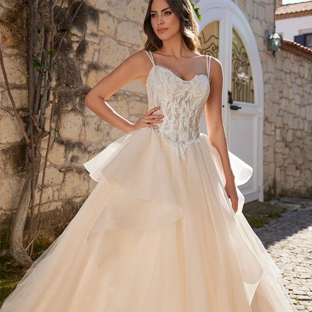 Vestido De Novia plisado con tirantes finos para mujer, traje De Novia Sexy con escote en forma De corazón, con apliques De encaje, personalizado, 2023