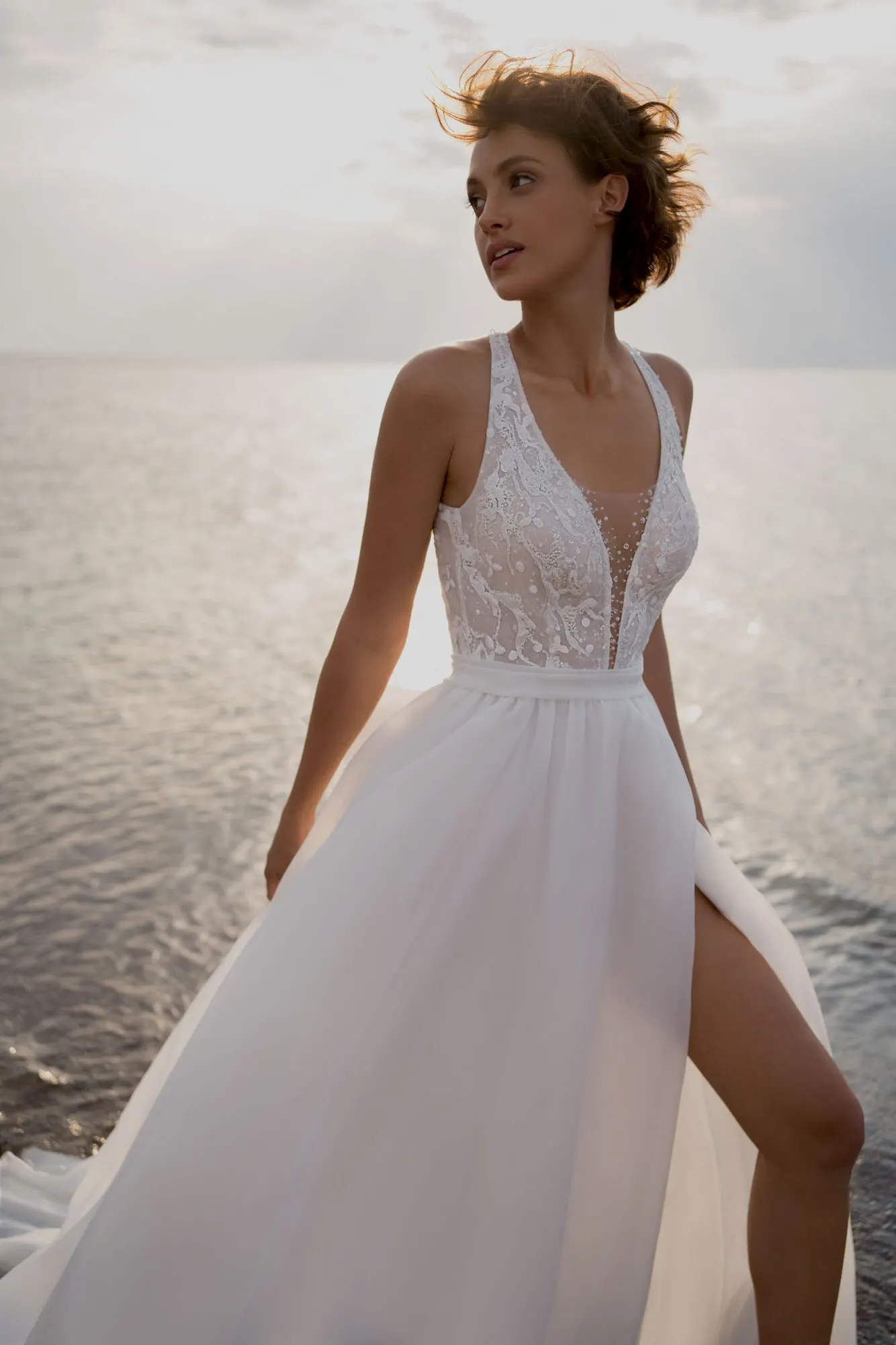 DREAM-Robe de Mariée de Plage Personnalisée avec Appliques de Perles, Dos aux, Col Licou, Fente Latérale Haute, Patients Boho, Quelle que soit l'Élégante, 2025