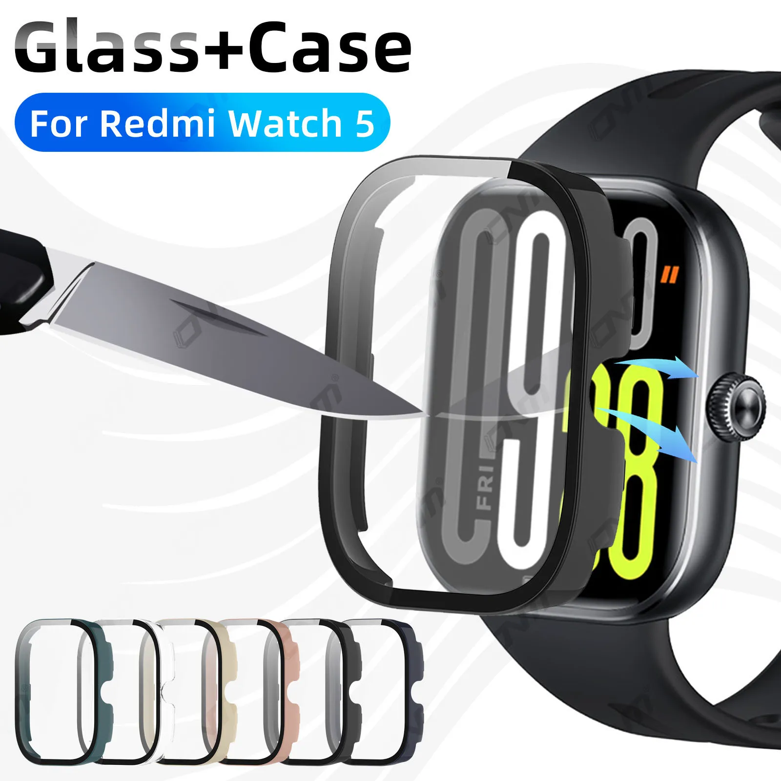 Vidrio + funda para Xiaomi Redmi Watch 5 Protector de pantalla de vidrio templado y parachoques protector de PC duro para accesorios Redmi Watch5