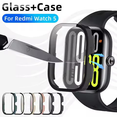 Vidro + capa para xiaomi redmi watch 5 protetor de tela de vidro temperado e amortecedor protetor de pc rígido para redmi watch5 acessórios