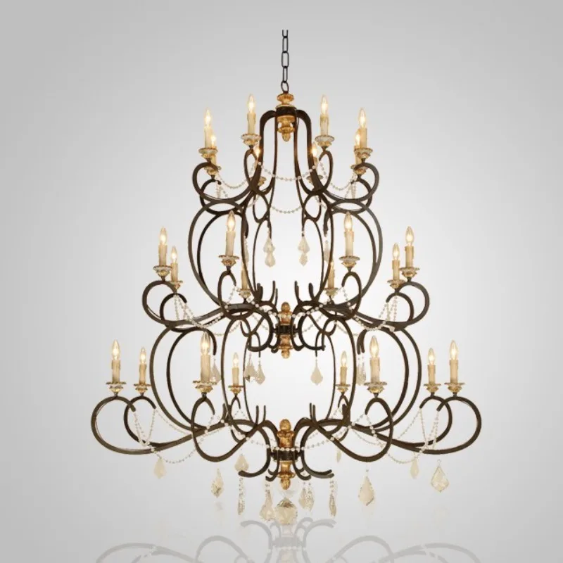 

Creative American country French chandelier villa duplex building hotel lobby living room bedroom retro lamps