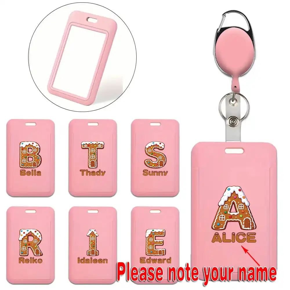 

Customized Name Retractable ID Badge Clip Keychain Name Tag Holder Employee Card Cover Protector Personalized DIY Christmas Gift
