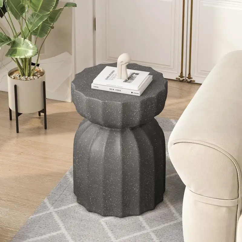 طقم طاولة قهوة وجانبية مقاومة للماء مقاس 13 بوصة، أسمنت MgO متين، مثالي للفناء والحديقة والفناء الخلفي وغرفة المعيشة، رمادي، قطعتان،