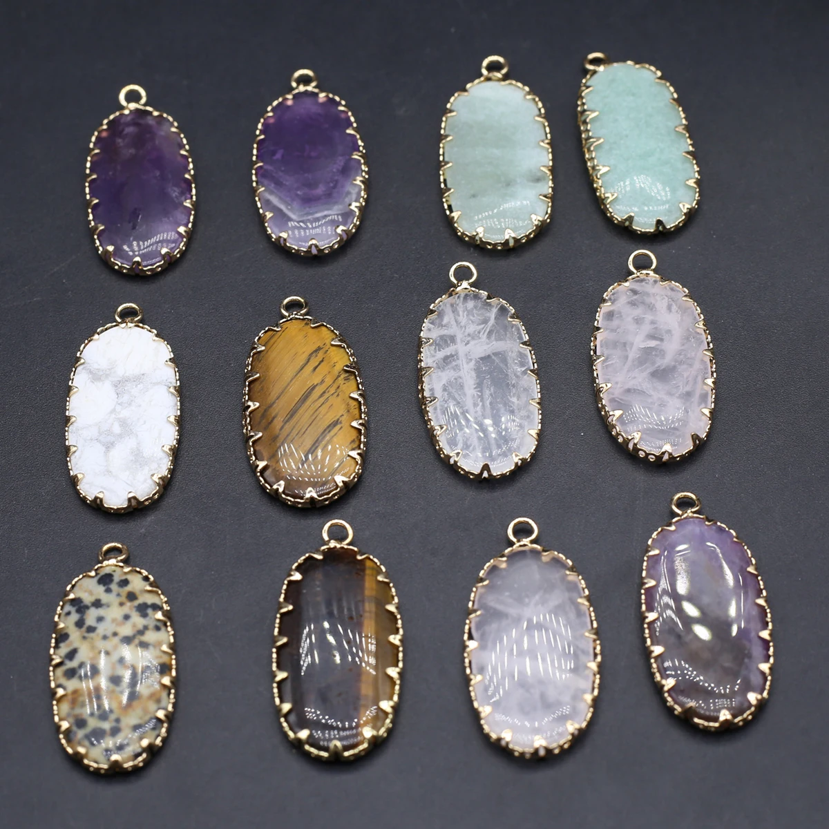 10PCS Wholesale Natural Semiprecious Stone Random Color Oval Fashion Pendant Jewelry Making DIY Necklace Earrings Accessories