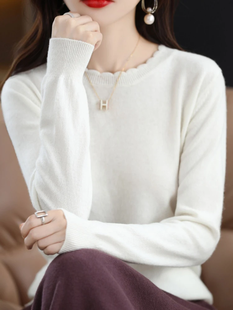 

Women O-Neck Long Sleeve Pullover 2025 Autumn Winter Cashmere Sweater Soft and Casual Lace Knitted Tops Warm Loose Jumpers