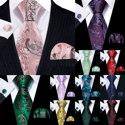 Floral Men Tie Hankerchief Cufflinks Set Pink Green Purple Red Gold Novelty Spray Necktie for Male Wedding Party
