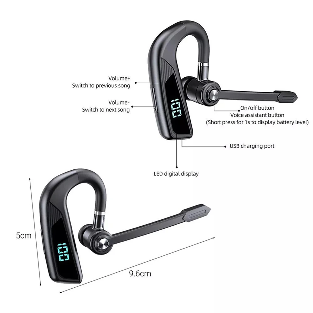 Wireless Headphones with Dual Mic Bluetooth 5.2 Earphone CVC8.0 Noise Cancelling Hands-free Headset Business Earbuds for Driving