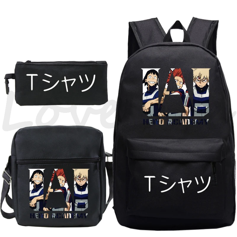 

3pcs/Set My Hero Academia Backpack Shoulder Bag Pencil Case Boy Girl Anime School Bags Students Canvas Travel Sport Backpacks