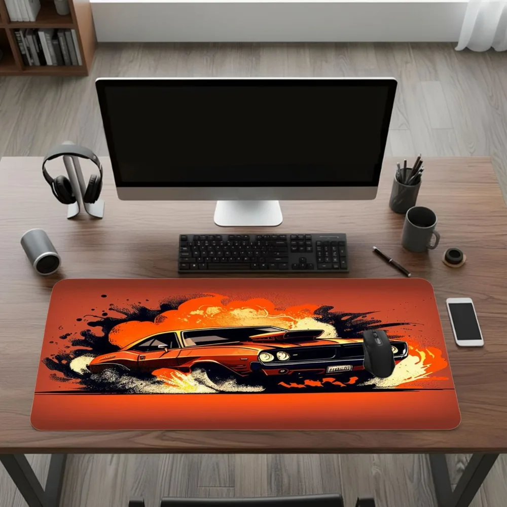 Classic muscle car and flame art pattern coasters - Anti-slip gaming coasters for electronic games desk organizers and trays