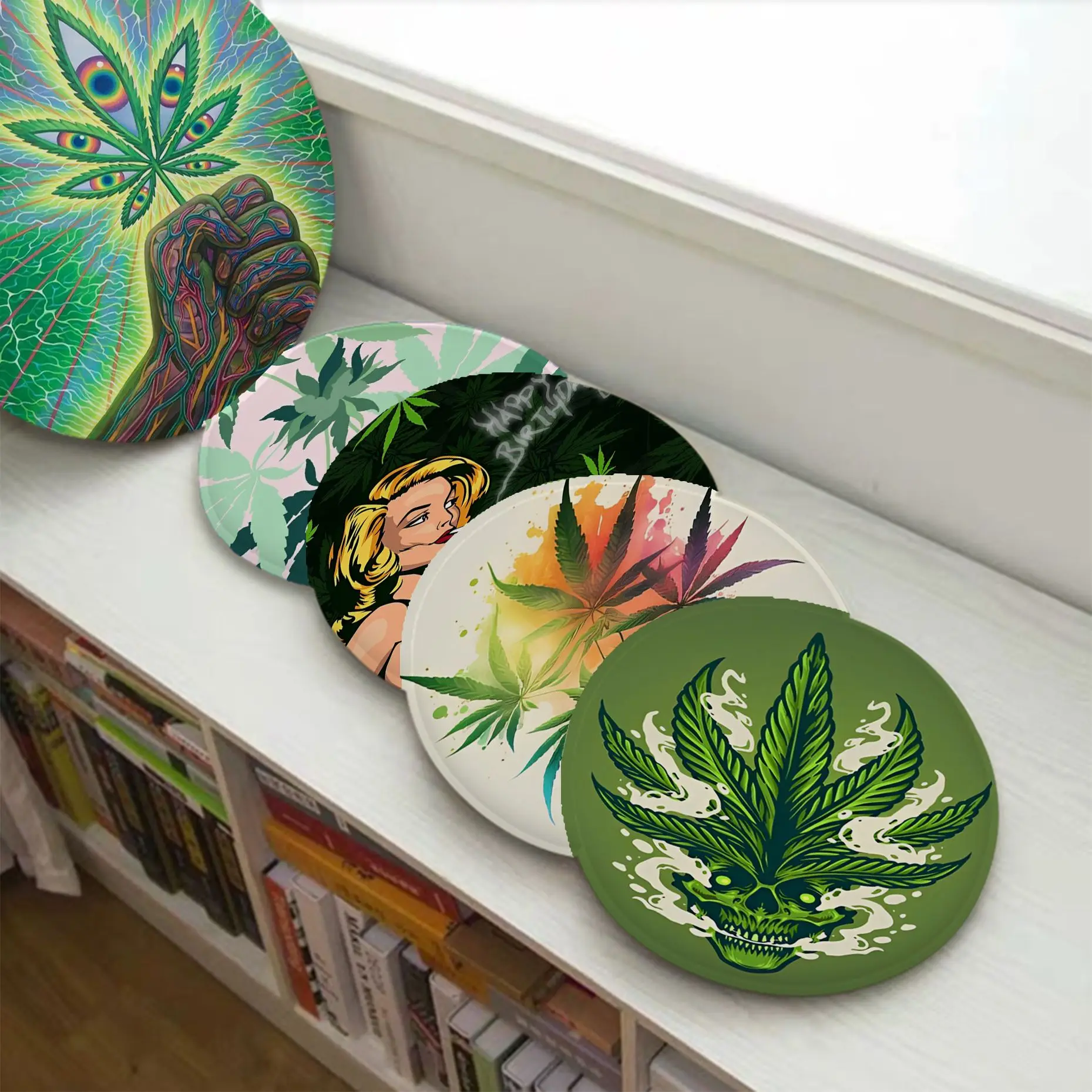 

Weed Leaves Nordic Printing Seat Pad Household Cushion Soft Plush Chair Mat Winter Office Bar Stool Seat Mat