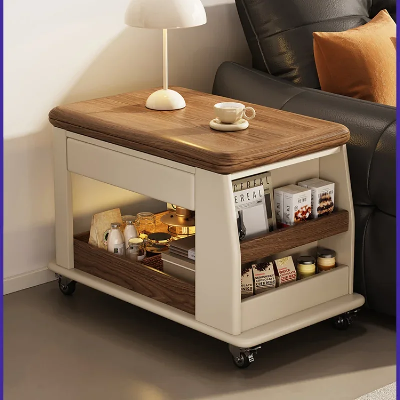 

Movable coffee table small apartment multi-functional trolley sofa new solid wood folding table