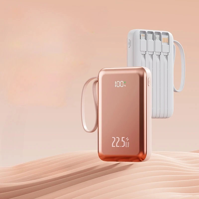 بنك طاقة متنقل صغير جديد بقدرة 20000 مللي أمبير في الساعة مزود بأربعة أسلاك 22.5 شحن سريع لهاتف iPhone Xiaomi