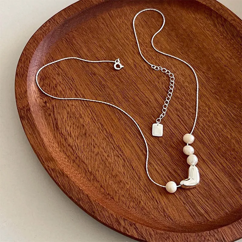 Foxanry Irregular Love Heart Pearl Necklace For Women Girls Sweet Fashion Simple Elegant Clavicle Chain Anniversary Jewelry Gift