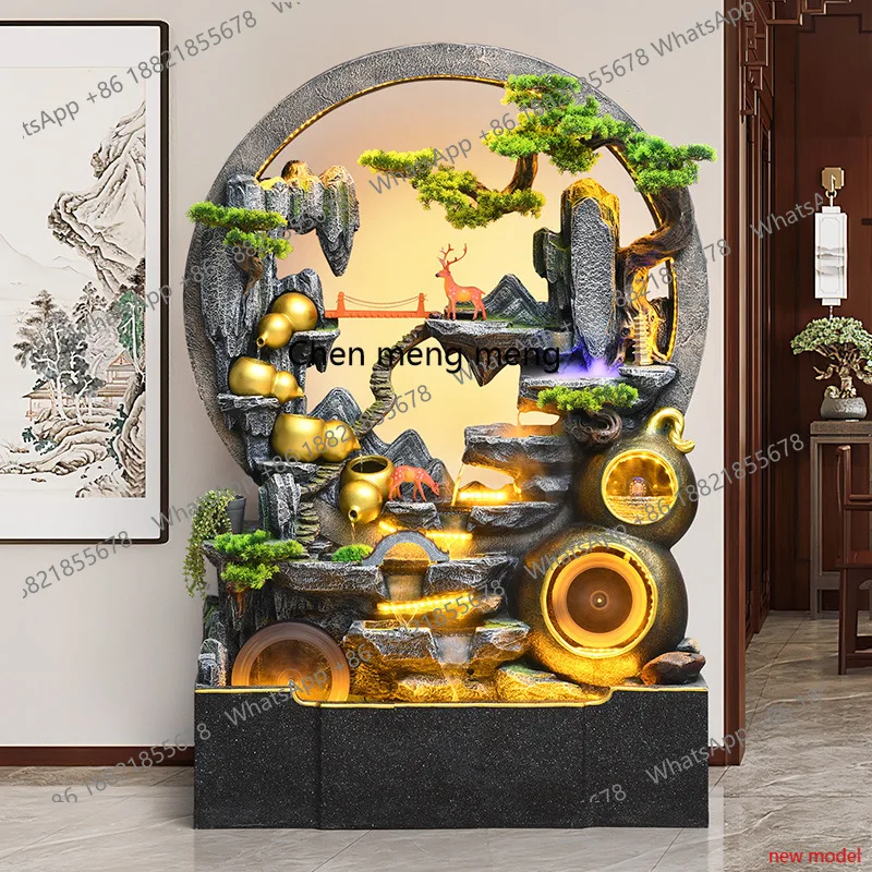 h178Water curtain wall rockery fountain landscape living room office flowing water generates wealth floor ornament