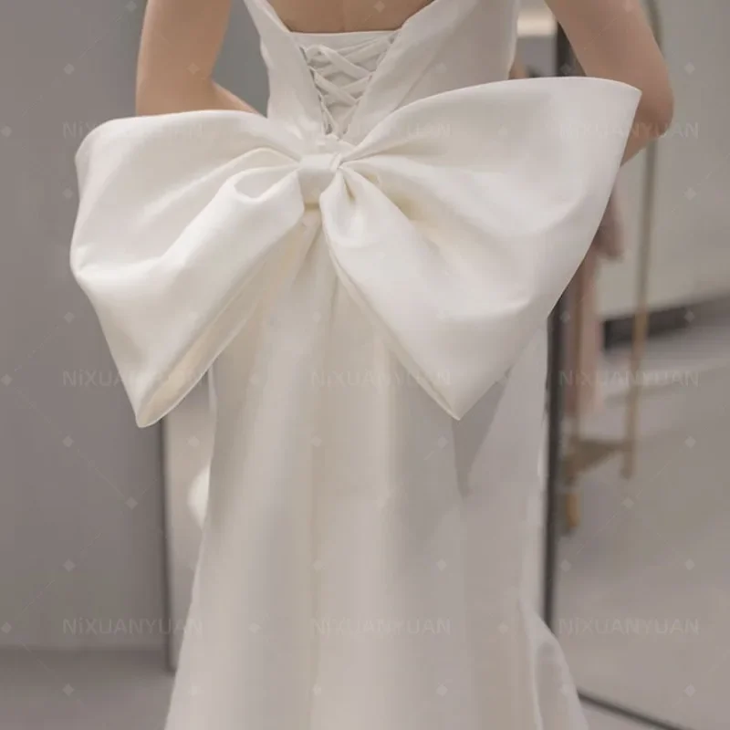 Seperate Satin Bow Matching Wedding Dress White Removeable Train Decorate Bride Dresses Satin Knots