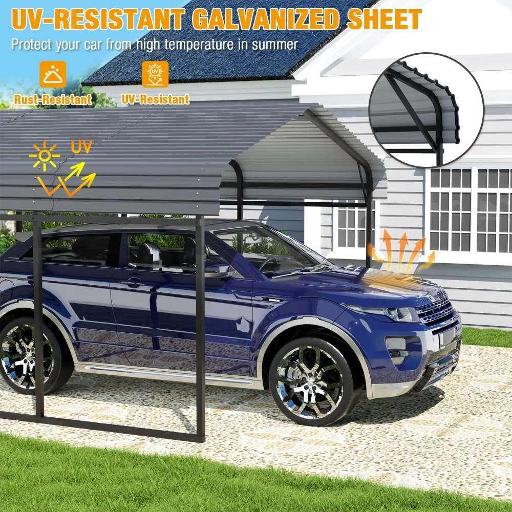 Metal Carport 10 x 15 FT, Galvanized Steel Roof and All-Metal Frame, Car Ports Kits for Outdoor, Garage Car Shelter Shade