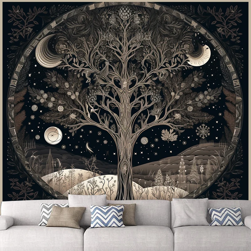 Fantasy  Forest with Tree of Life Print 100% Polyester material quality Wall Decor Tapestry with Bohemian style Wall Tapestry