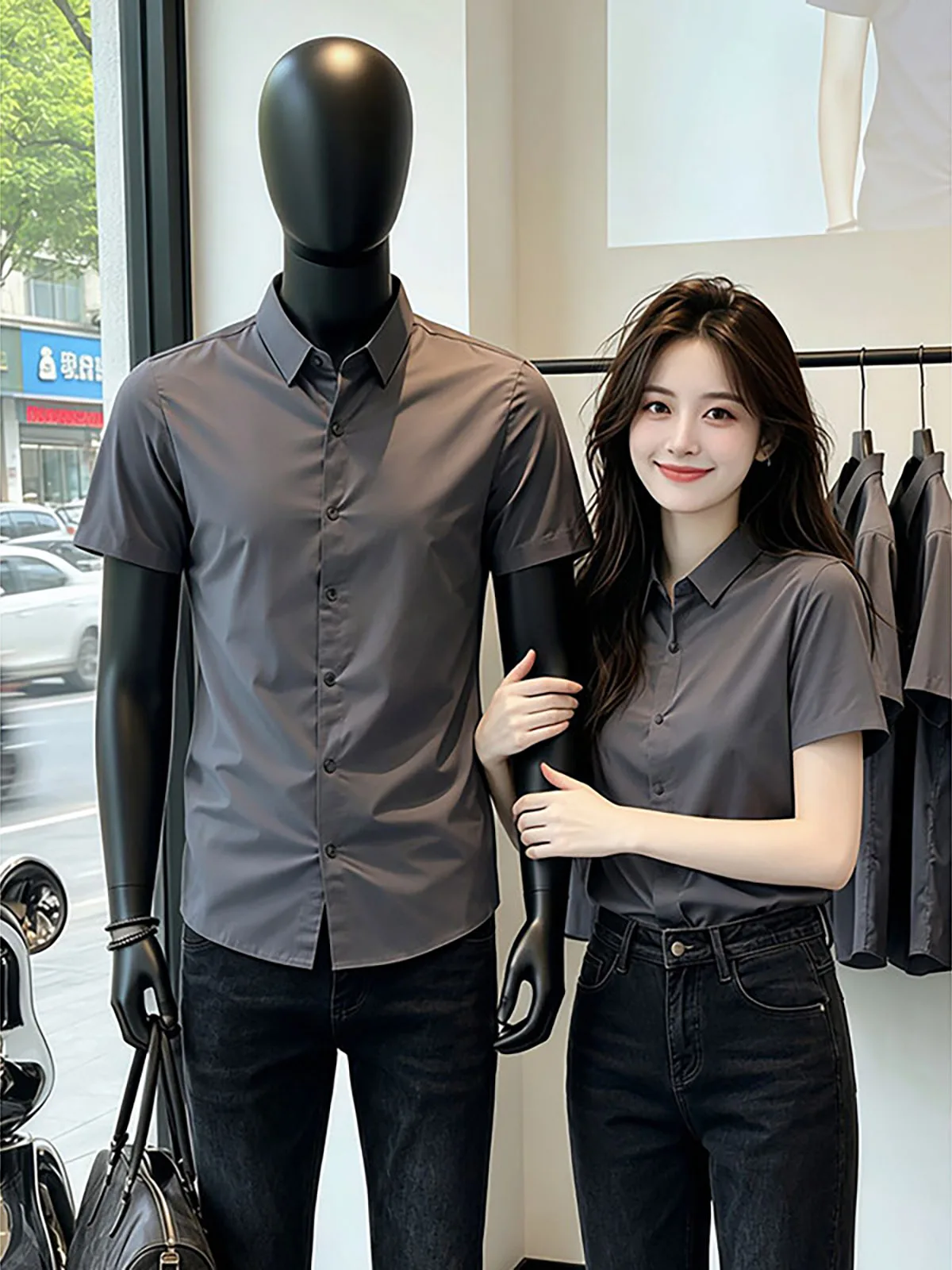 

Grey Ice Silk Short Sleeve Casual Shirt Men's Lightweight Thin Cool Feeling Half Sleeve Shirt Anti-Wrinkle Slimming Trendy