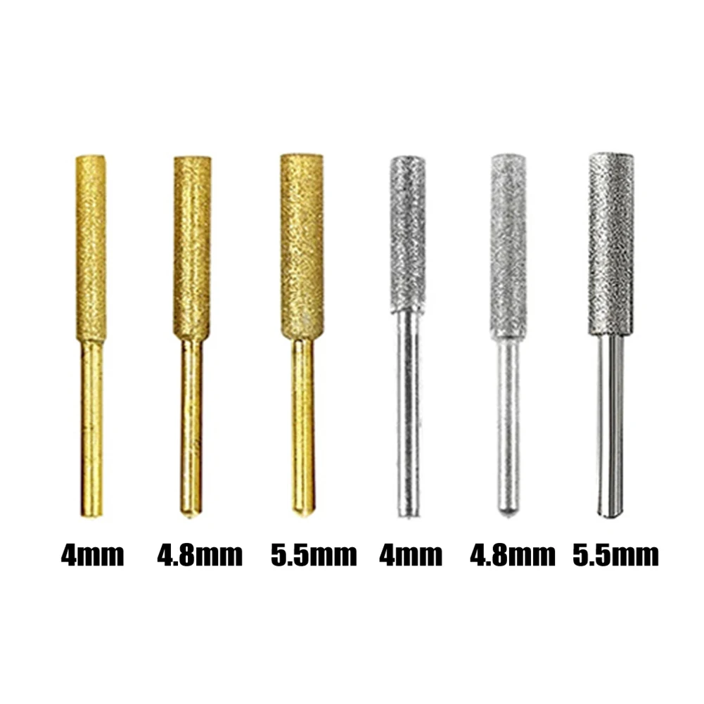 6pcs Chainsaw Sharpener 4/4.8/5.5mm Diamond Coated Cylindrical Burr Chain Saw Sharpening Grinding Head