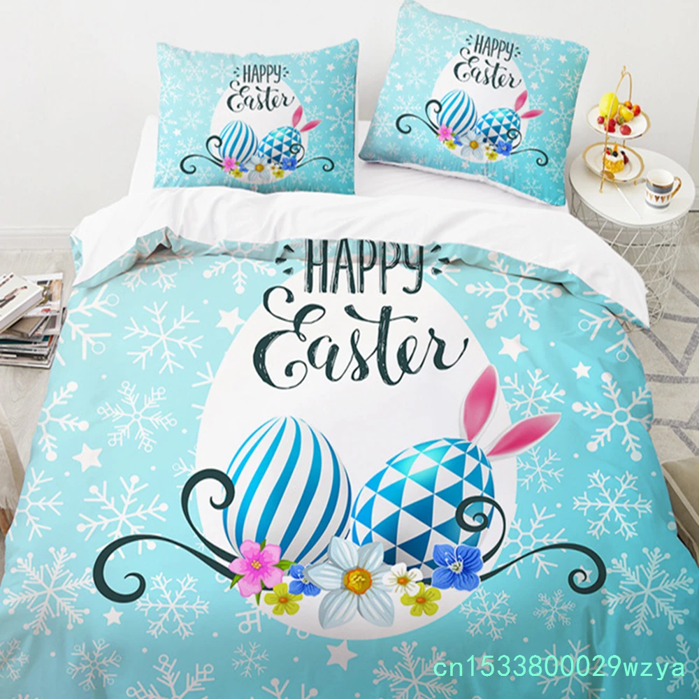 Easter Eggs Bedding Set King Queen Size Cartoon Rabbit Duvet Cover With Pillowcase For Kids Adults As Greetings And Presents