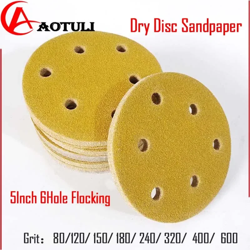 

Dry Grinding Sanding Disc 5In 6Hole Hook and loop Round SandPaper Self-adhesive Polished sand 80-600 girt