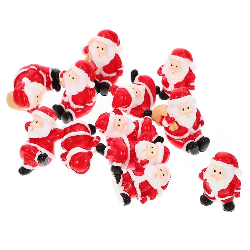 

12pcs Mini Resin Christmas Santa Claus Lovely Santa Claus Figurine Micro Landscape Christmas Ornament Xmas Home party Desk Decor