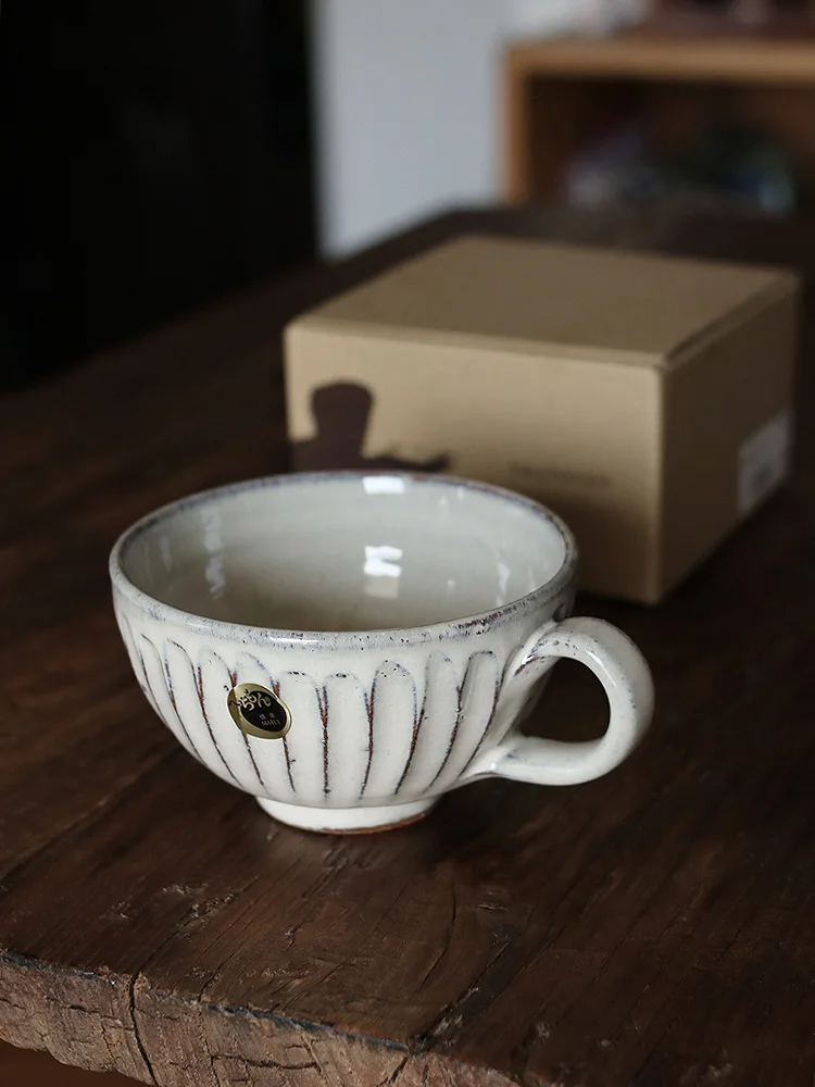 Solid Color Striped Design Ceramic Cups High Quality Household Milk Cups Retro Simple Design Sense Coffee Mugs