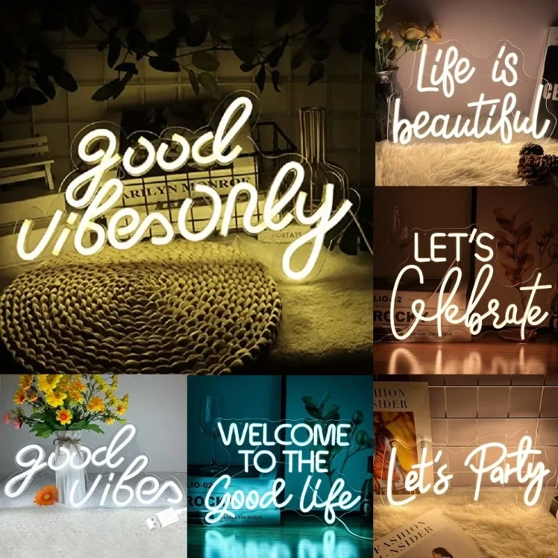 

Good Vibes Only Neon Sign LED Neon Sign Room Aesthetic Decor Lets Party Bar Club Wedding Bedroom Neon Decoration Night Light