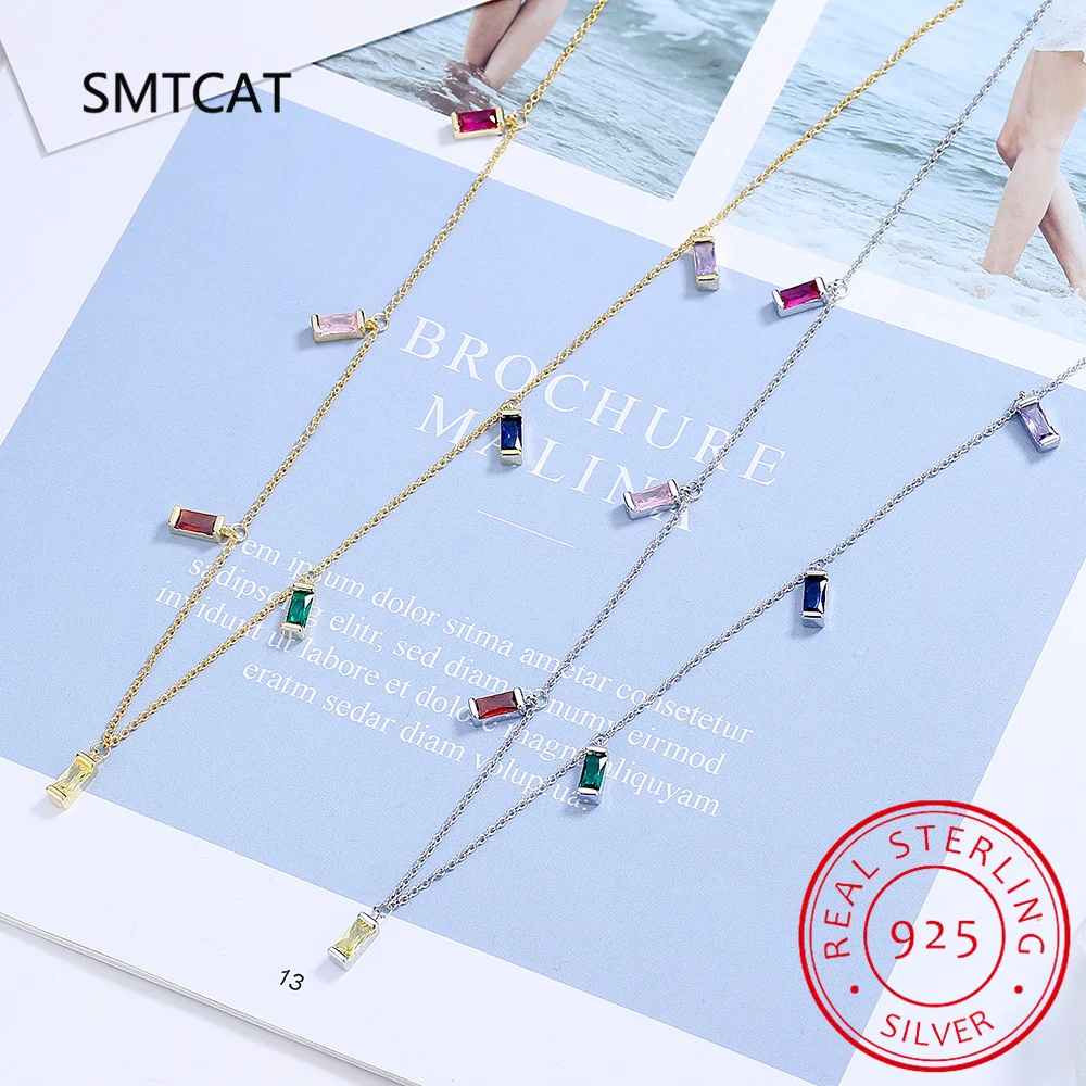 Emerald Cut Blue Topaz Amethyst Citrine Garnet Peridot 925 Sterling Silver Pendant Necklace Rectangle Colorful Gemstone Jewelry - Image 4