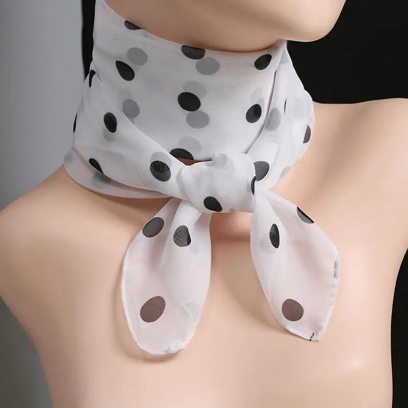 Fashion Chiffon Polka Dot Scarf For Woman Female Retro Temperament Polka Dot Square Scarf Multicolor Polka Dot Neckerchief