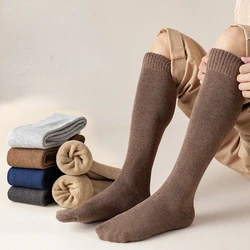 2 Pair Winter Men's Terry Knee Socks Thick Warm Harajuku High Quality Long Cotton Socks Soft Casual Business Socks Man