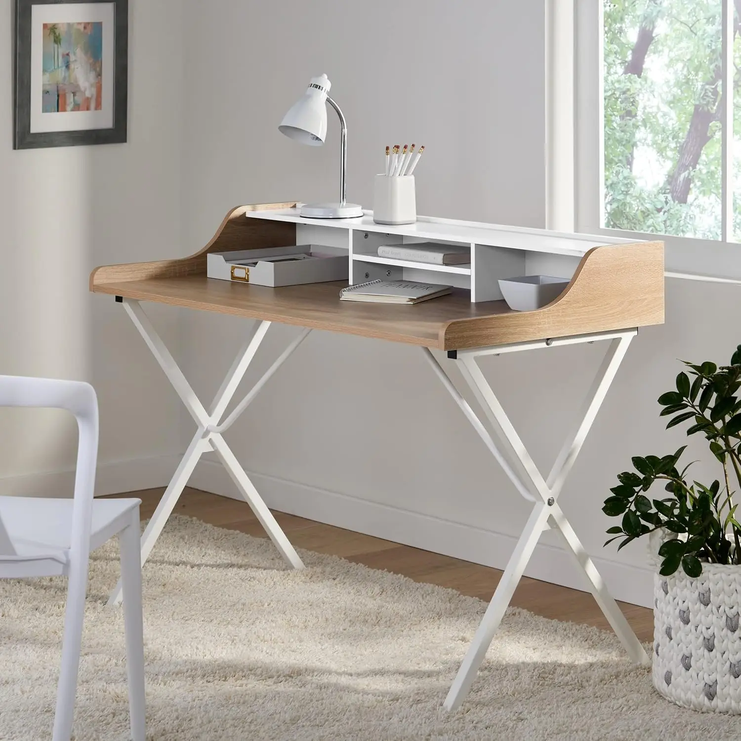 Christopher Knight Home Aalto Computer Desk Oak & White Melamine Functional Workstation Home Office Furniture