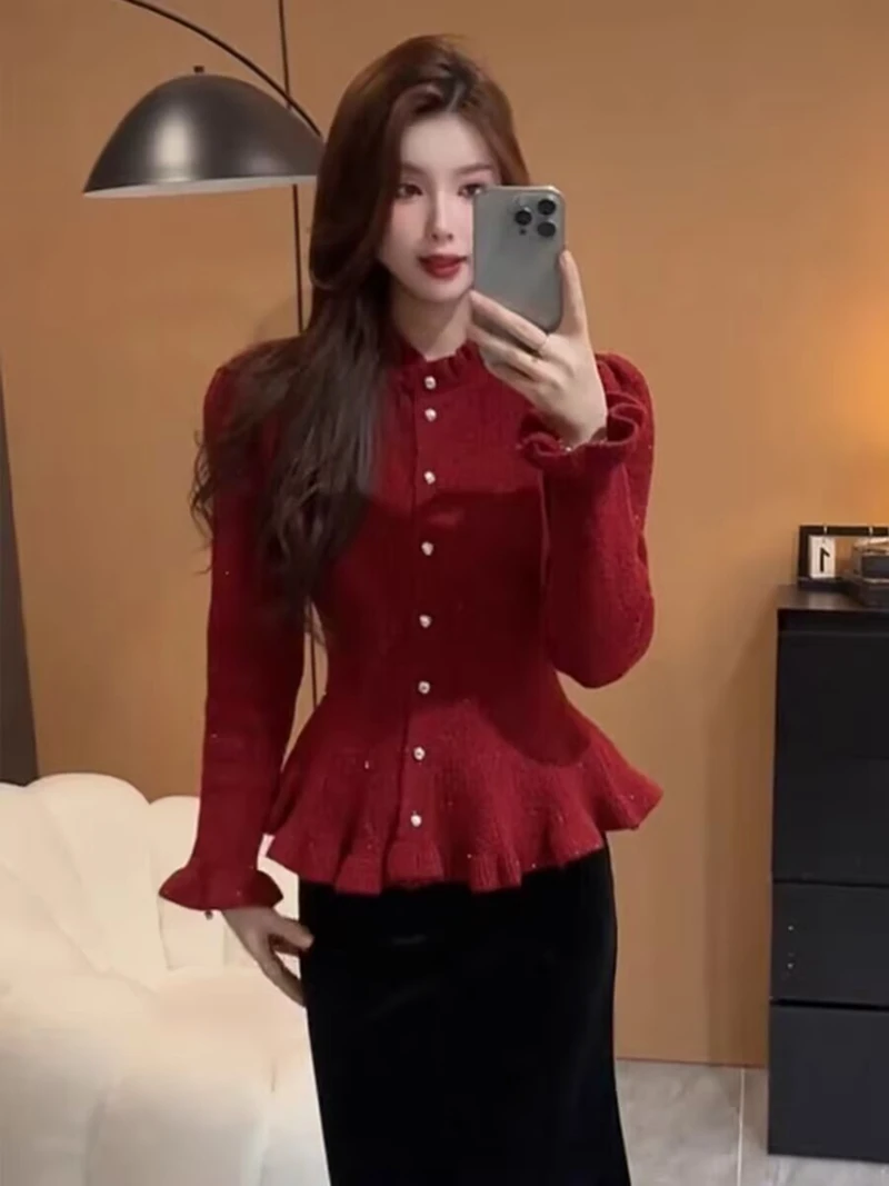 سترة متماسكة بأزرار سفلية ورقبة دائرية على الطراز الكوري، سترة بتصميم جديد لخريف وشتاء 2025 #6