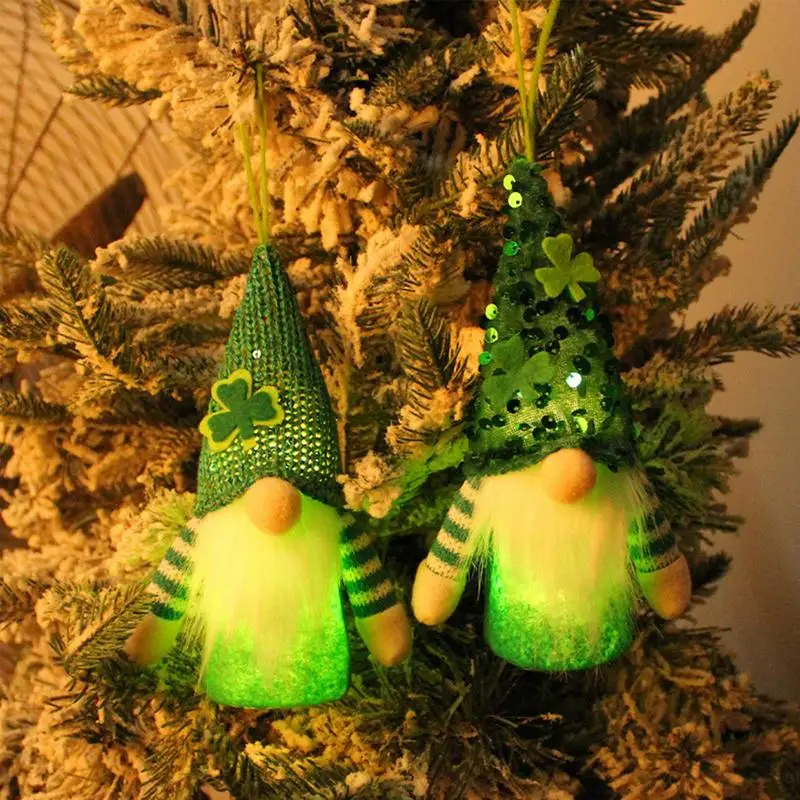 Gnome Ornaments Felt Gnome Plush Lighted Gnomes Ornaments Soft And Festive Shamrock Gnome Decorations For Desk Dining Table