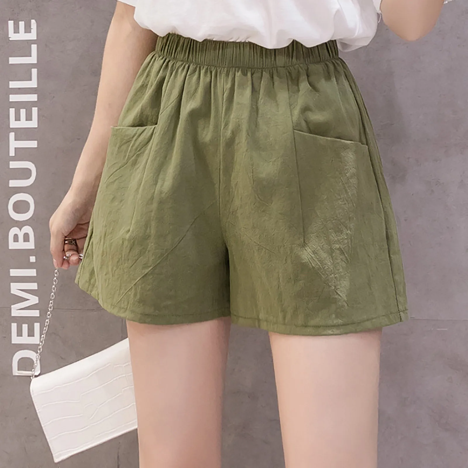 Women'S Solid Color Cotton Linen Shorts Pocket Elastic Waist Fashion Casual Shorts Summer Sports Shorts Beautiful All Match pant