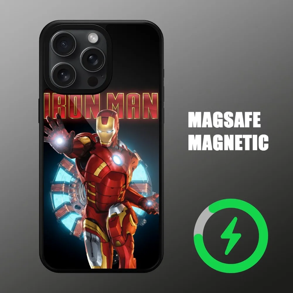 MINISO Marvel Iron Man Phone Case For iPhone Magsafe Magnetic Wireless 11 12 13 14 15 Pro Max Plus Charging Cover