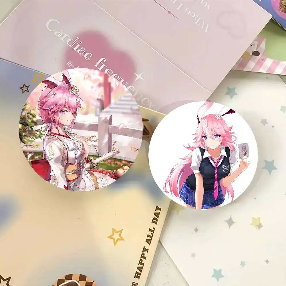 Yae Kasumi Animated Game Honkai Impact 3rd Cartoon Style Badge Brooches On Backpack Decoration Round Enamel Pins For Accessorys