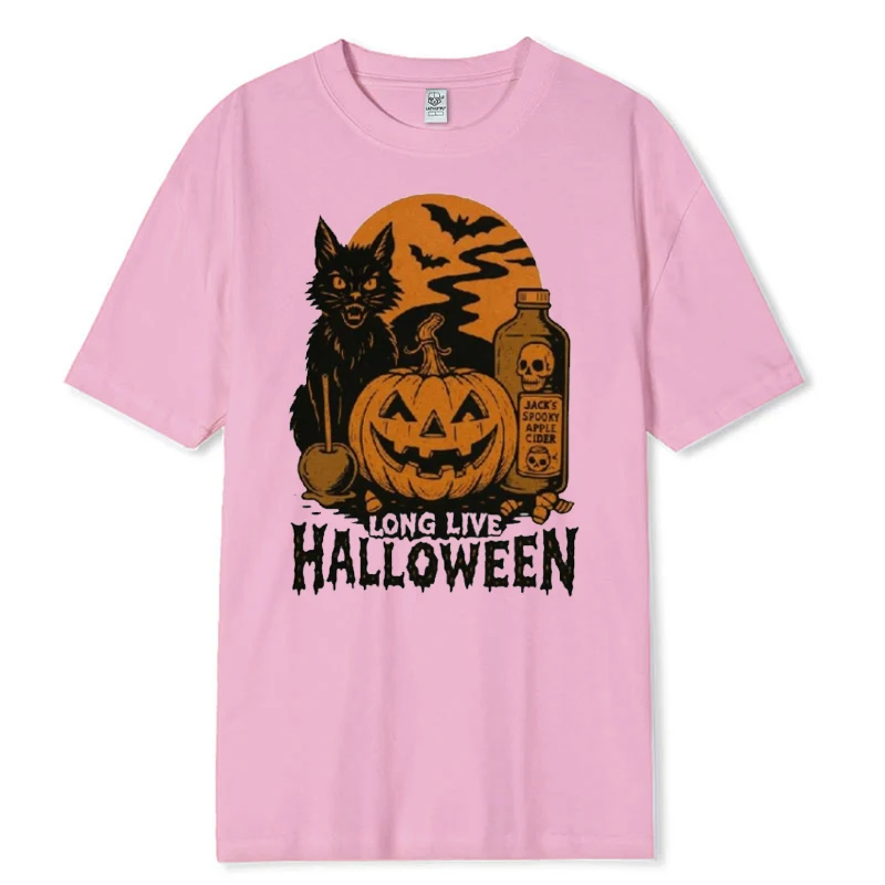 Halloween Tshirt Vintage Black Cat Pumpkin Cider Graphic Spooky Season Casual Keep Warm Fall Apparel Tops Cartoon-style T-Shirt