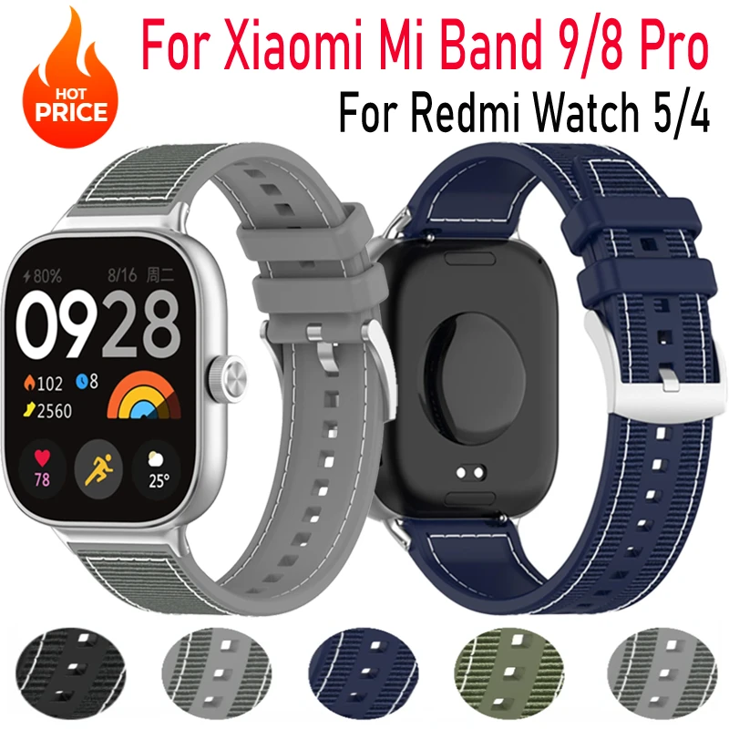 Silicone Braided Nylon Strap For Redmi Watch 4/5 Sports Breathable Bracelet Wristband Xiaomi Mi Band 8/9 Pro Correa Accessories