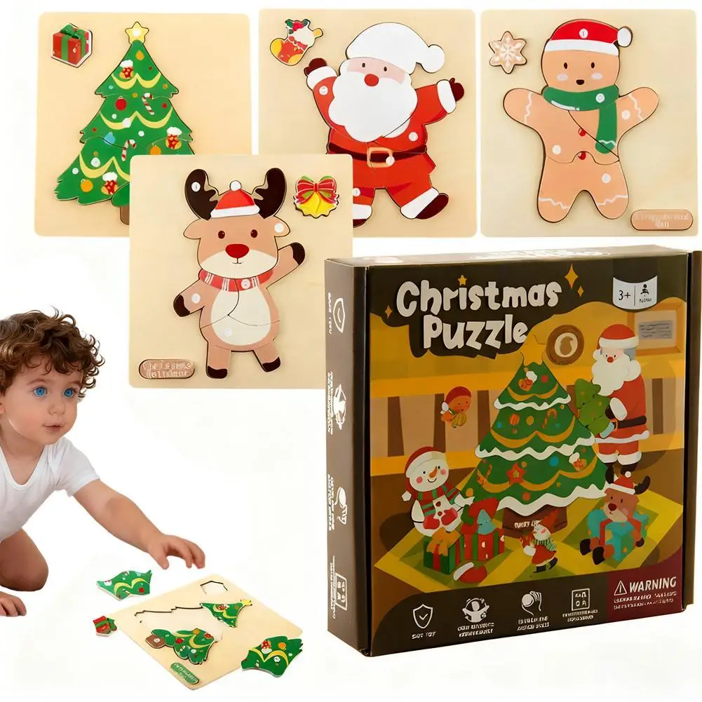 

Деревянные пазлы с оленями, Санта-Рождество, пазлы для малышей, детские развивающие игры-головоломки с подходящими фигурами