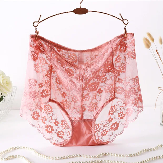 100kg Soft Mesh Big Briefs Summer Sexy Lave Ultra-thin Transparent Panties High Waist Seamless Women Underwear Plus Size