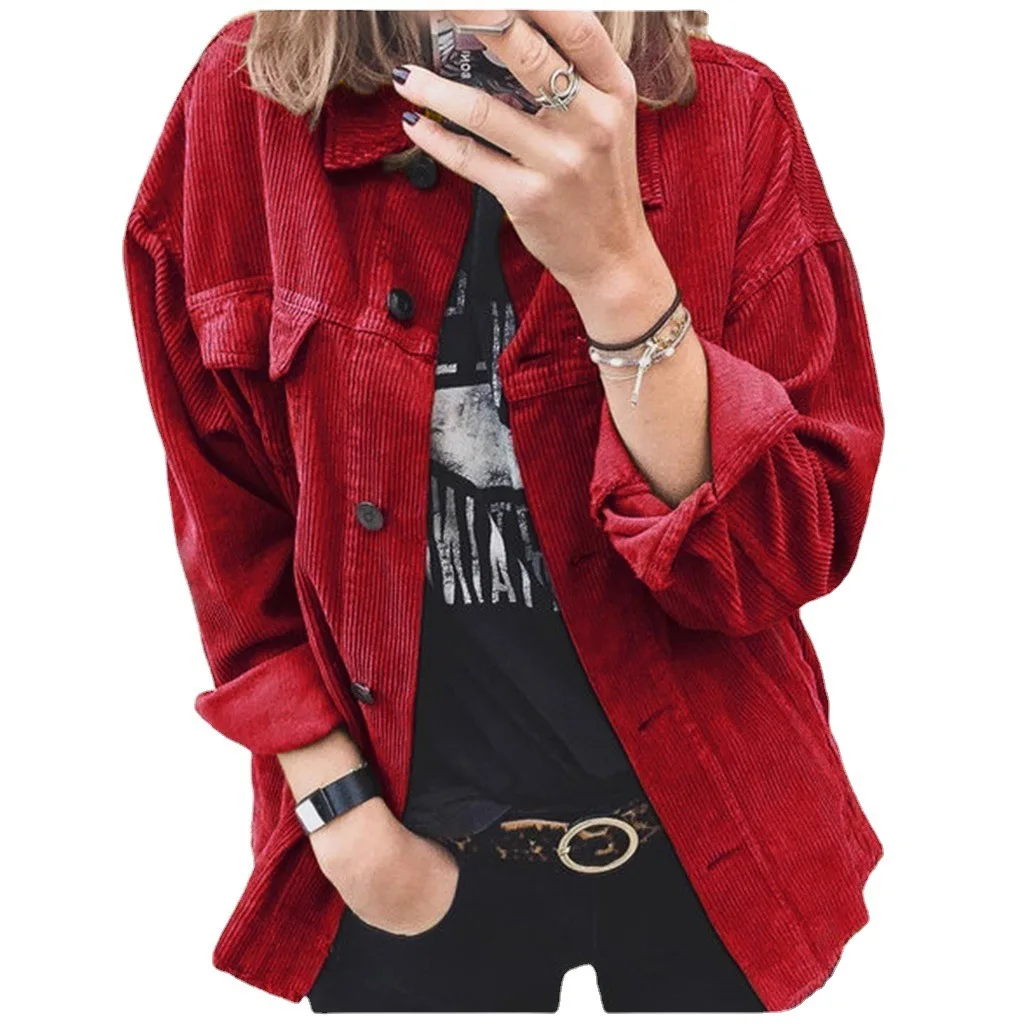 New 2023 Autumn Corduroy Buttoned Cardigan Long Sleeved Lapel Loose Thick Shirt Women's Clothing