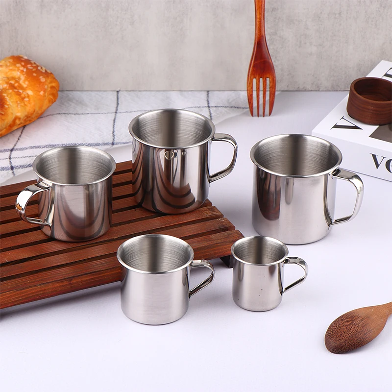 

"Unbreakable Stainless Steel Drinking Cup with Handle; Great for Coffee, Camping, Home, Travel"