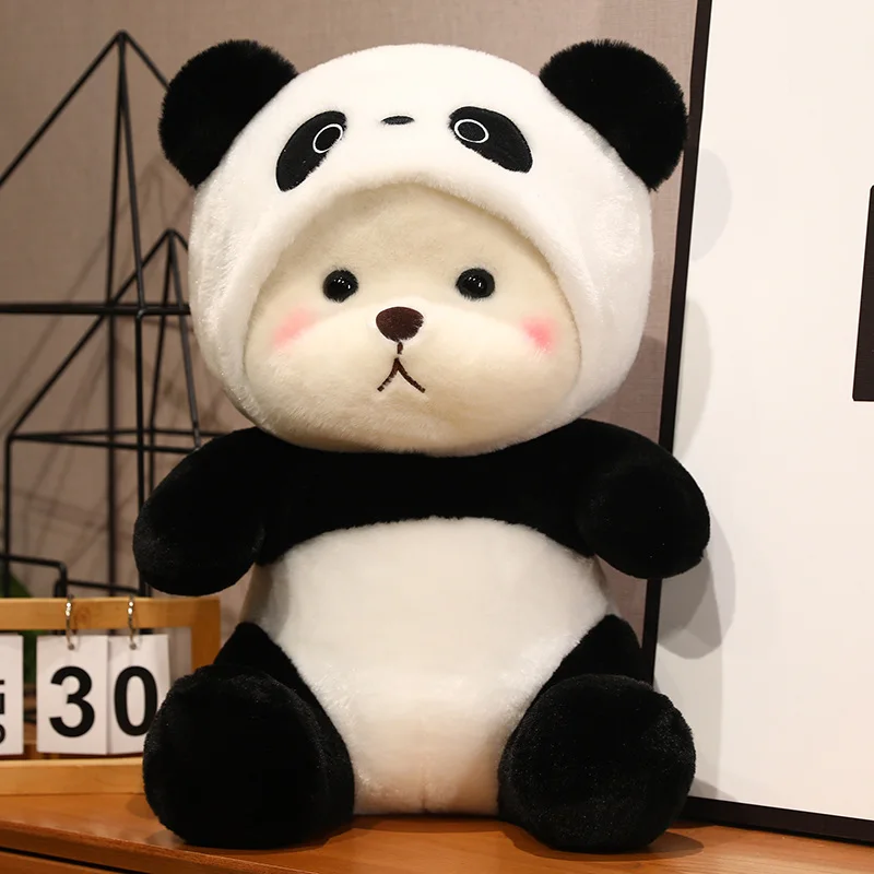 25-60cm White Teddy Bear Cosplay Panda Doll Plush Toy Kawaii Hooded Cartoon Zoo Animal Plushie Pillow Sitting Peluche Gift