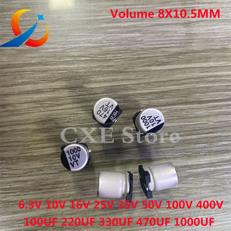 500개 10V 16V 25V 35V 50V 63V 100V 400V 4.7UF 22UF 47UF 100UF 220UF 470UF 680UF 1000UF 크기 8X10.5 SMD 전해 커패시터