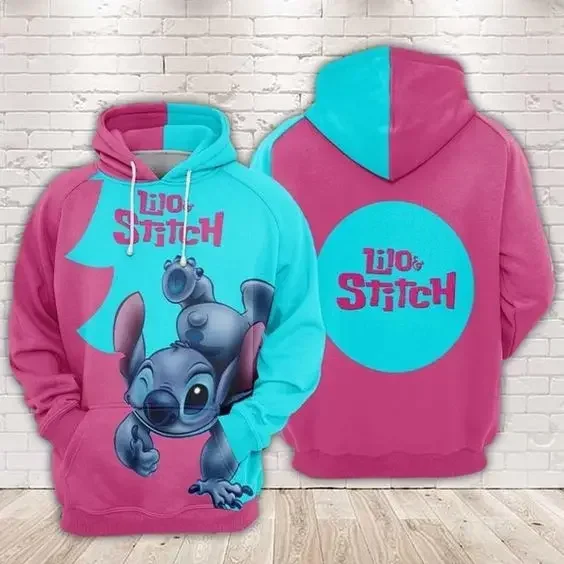 2024 Disney 3D Stitch felpa con cappuccio da uomo e da donna felpa con cappuccio 3D Fashion and Leisure